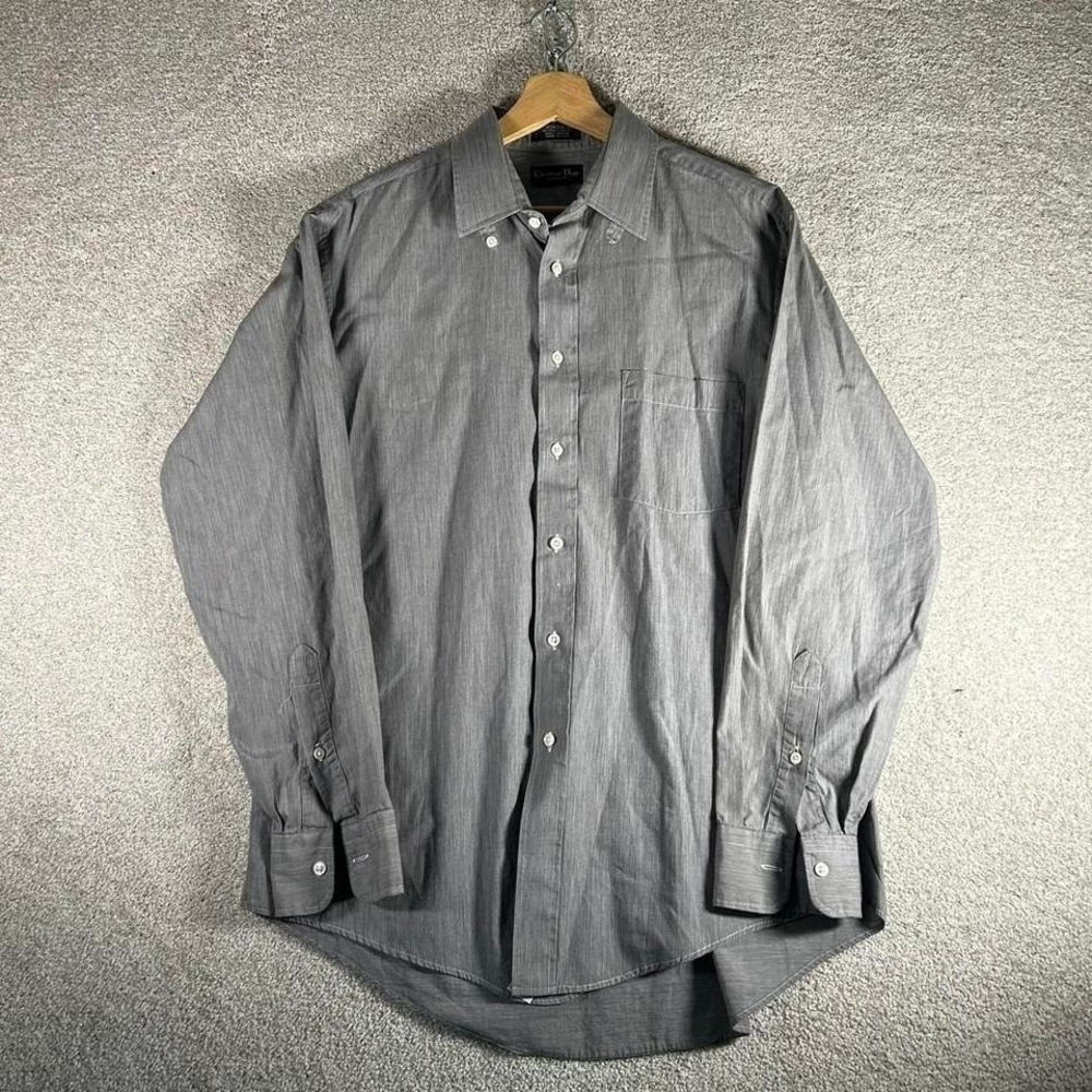 Vintage Christian Dior monsieur grey 100% cotton long sleeve dress shirt